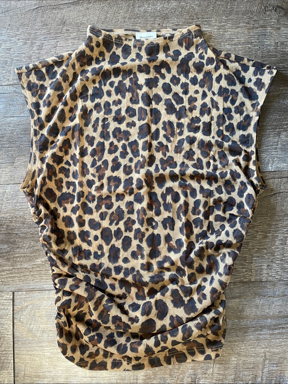 Abercrombie & Fitch Leopard Print Net Tank Top with Ruched Sides
